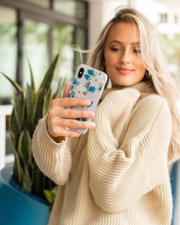 Forget Me Not | Blue and Gold Clear Floral Case