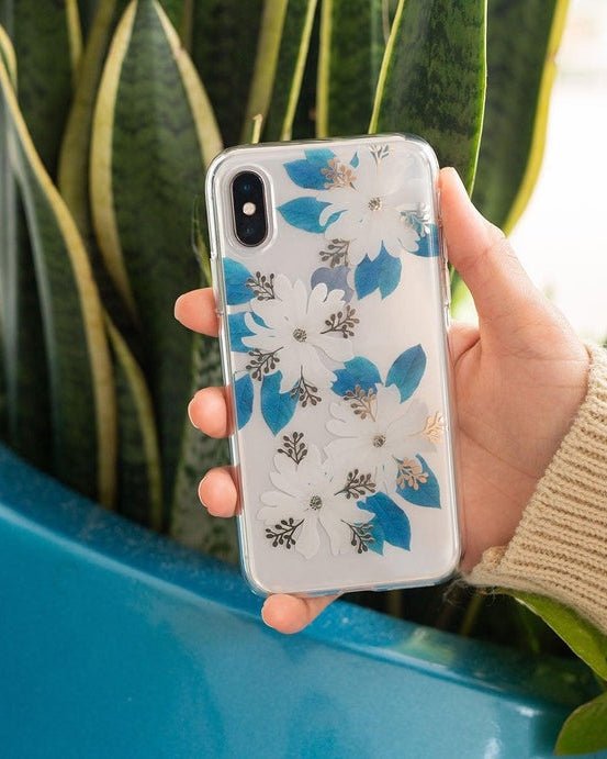 Forget Me Not | Blue and Gold Clear Floral Case