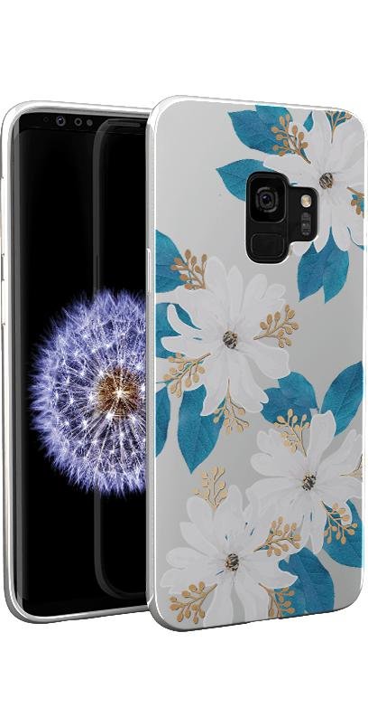 Blue and Gold Clear Floral Samsung Case